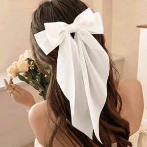 Elegant White Satin Large Hair Bow Clip for Women